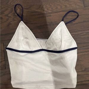 White Crop Top with Navy Trim